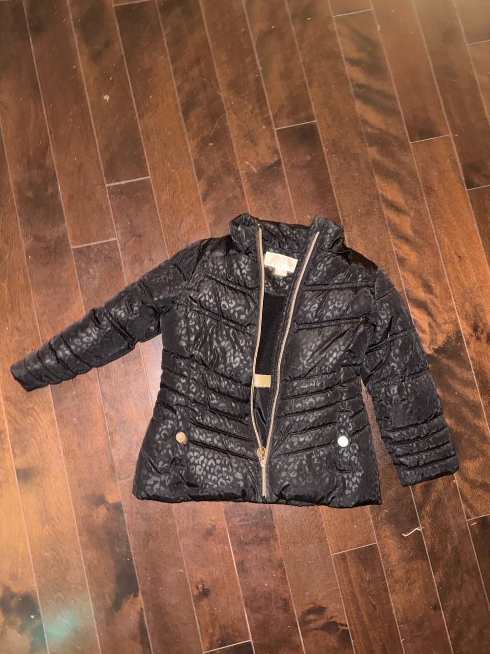Michael kors Black Quilted Puffer Jacket with Subtle Animal Print